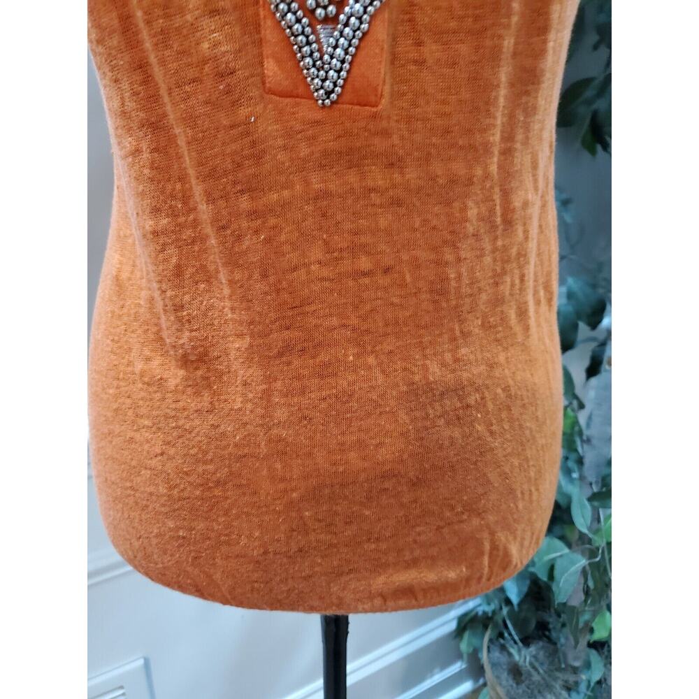 International Concepts Orange 100% Linen Round Neck Sleeveless Top Blouse Small - Picture 3 of 12